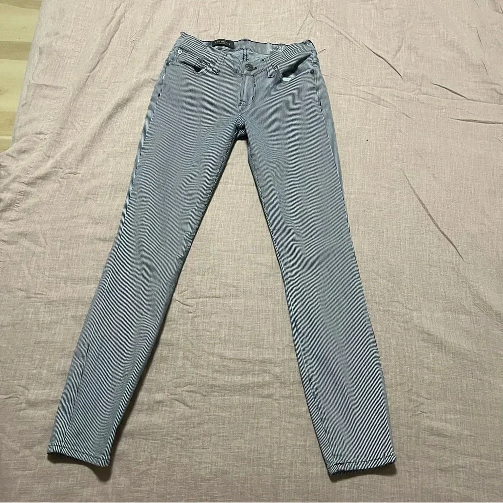J.Crew Womens Toothpick blue white Railroad Stripe Skinny Jeans Size 25